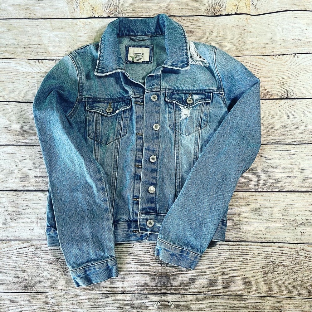 Forever 21 Distressed denim Jean jacket